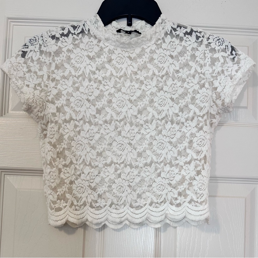 Ambiance Floral White Crop Top, see through, Size Small